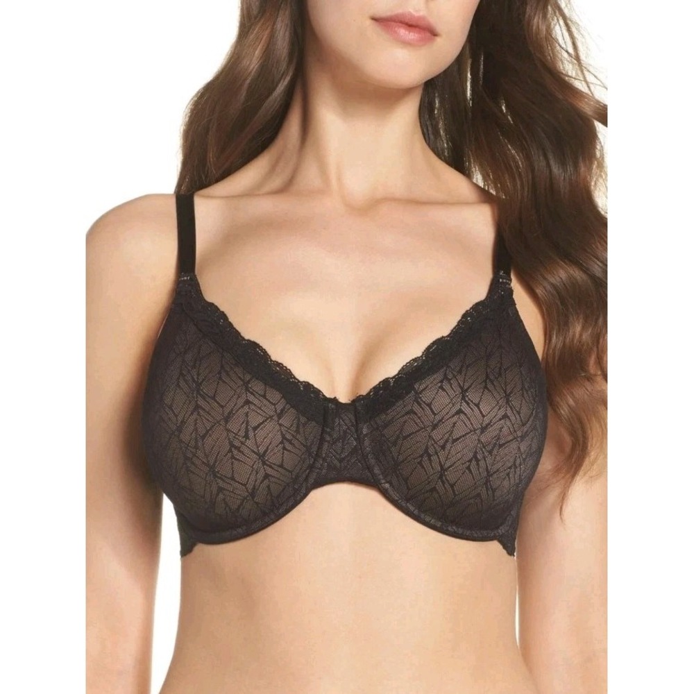 Wacoal Vivid Encounter Underwire Bra Womens 36DD Black Lace Unlined 855295